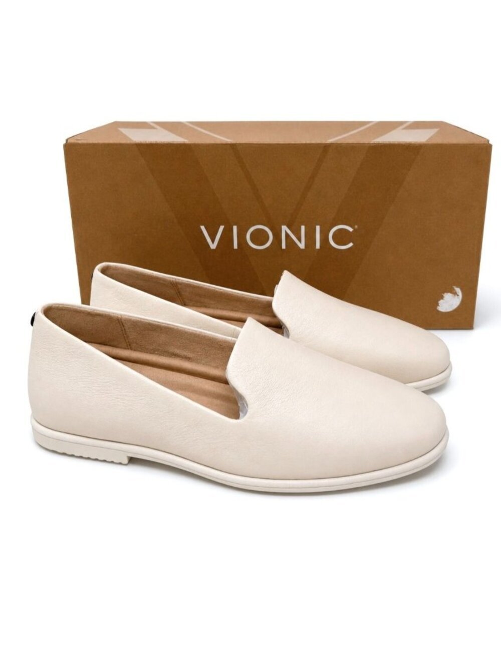 Vionic Willa 2.0 Supportive Ivory Leather Loafers Women’s 10 Wide Slip On Flats